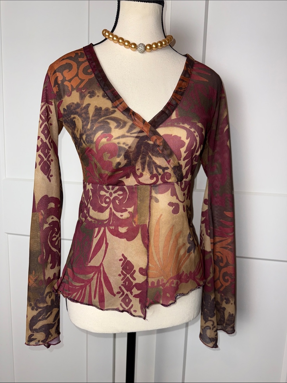 Vintage Qiéro euro fairy mesh sheer 90s Y2K whimsigoth Tuscan longsleeve top